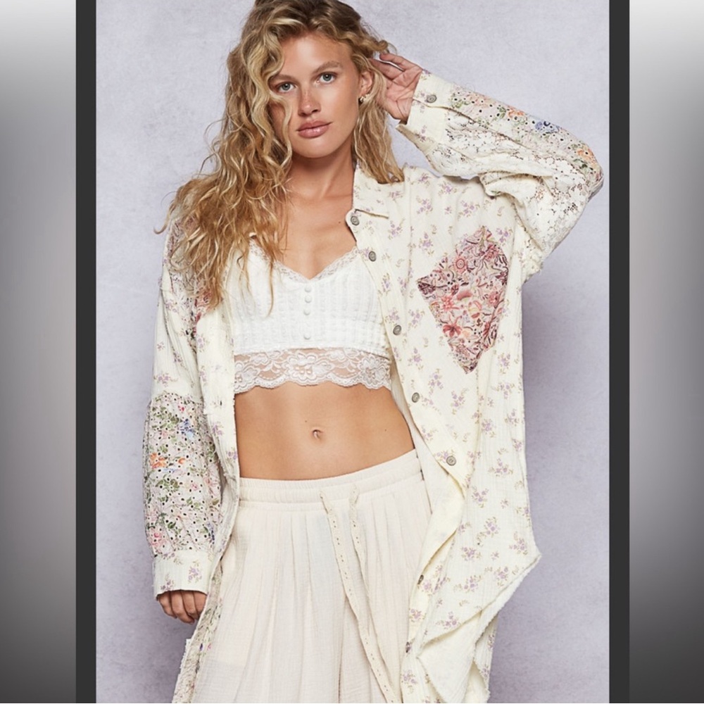 POL Floral Lace Shirt Jacket